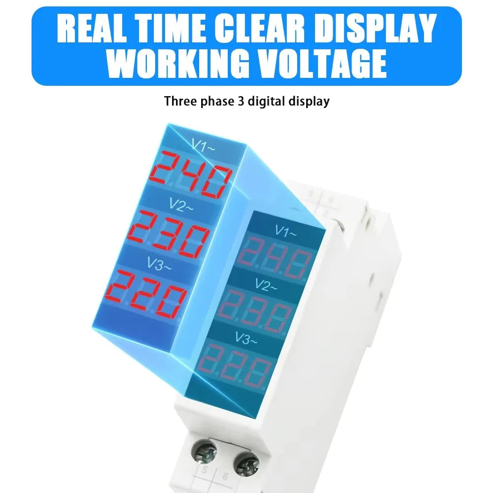 18MM Din Rail Mount Single Three Phase Voltage Meter AC 80-500V Modular Voltmeter Gauge Indicator LED Digital Display Detector