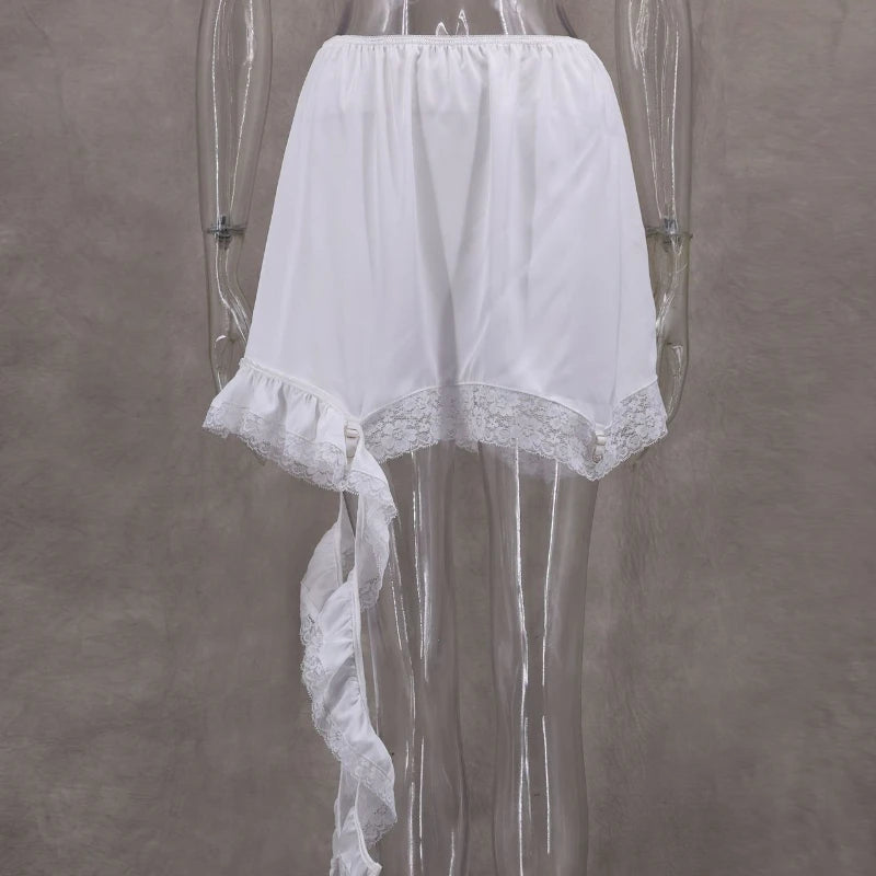 Sexy Lace White Asymmetrical Midi Skirts Street Chic Satin High Waist Slim Skirt Summer Casual Solid Skirt Female 2025
