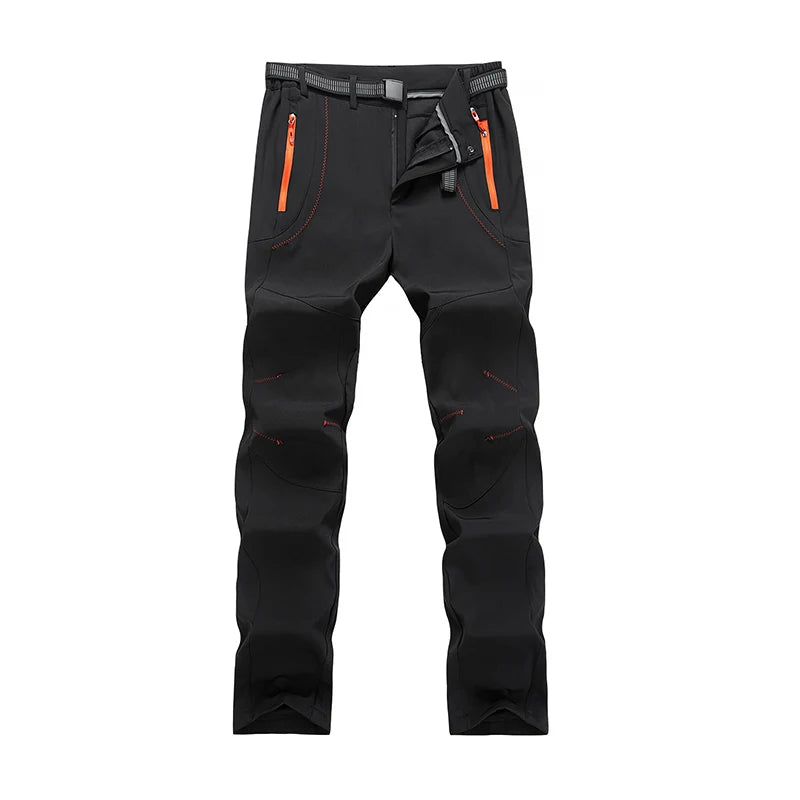 EUMERGX Men Winter Fleece Pants Warm Waterproof Hiking Pants Outdoor Camping Climbing Skiing Soft Shell Windproof Rain Trousers