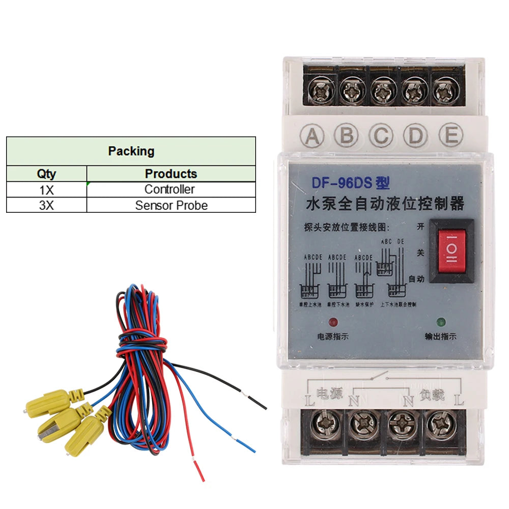 DF-96D DF-96DS Water Level Controller Switch 20A220V Water Tank Liquid Level Detection Sensor Water Pump Controller 2M Wires