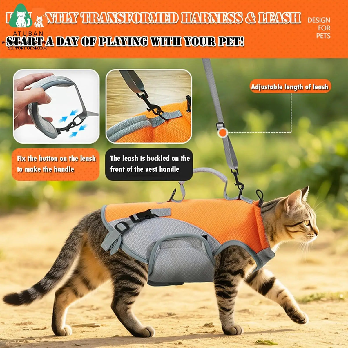 ATUBAN 2 in 1 Cat Shoulder Carrier, Outdoor Small Dog Harness and Leash, Cats Sling Carrier Bag, Breathable Pet Travel Carriers