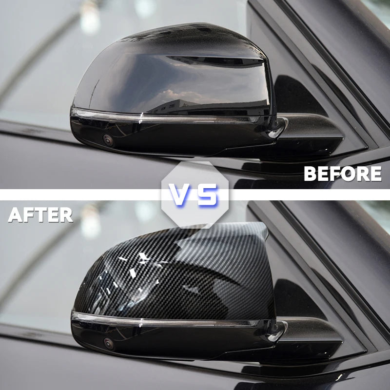 2pcs Rear Side Mirror Cover Caps Carbon Fiber Look, Glossy Black for BMW X3 G01 iX3 X4 G02 X5 G05 X6 G06 X7 G07