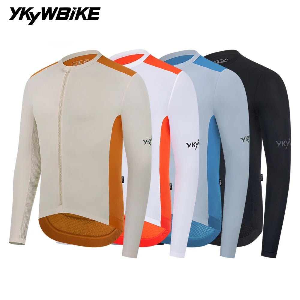 YKYWBIKE Men's Long Sleeve Cycling Jersey SPF 50 Lightweight Road Bike Shirt, Sizes S-3XL