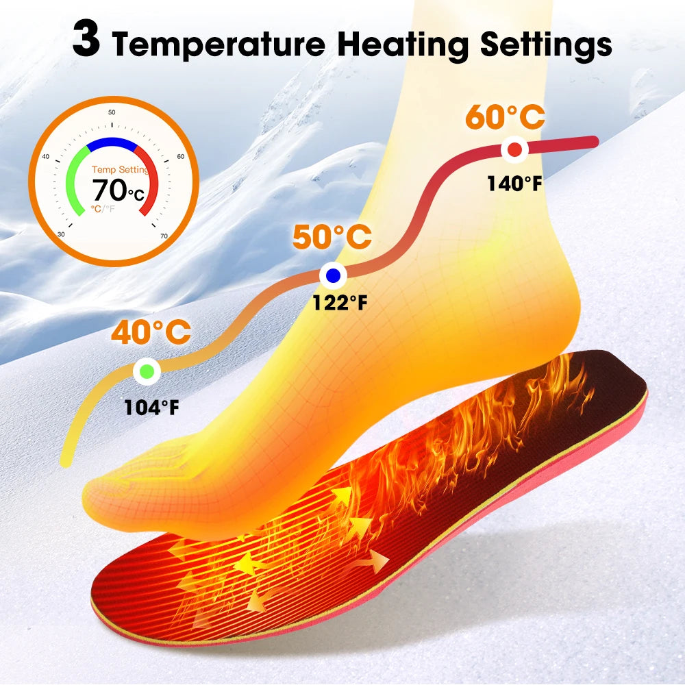 NEW APP Control Heated Insoles Electric Foot Warming Pad for Winter Outdoor Ski Adjustable Temperature Feet Heater Shoe Pads
