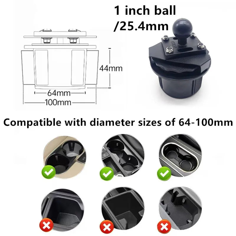Heavy-Duty Cup Holder Mount with 25mm Ball for ARKON or RAM MOUNT Socket
