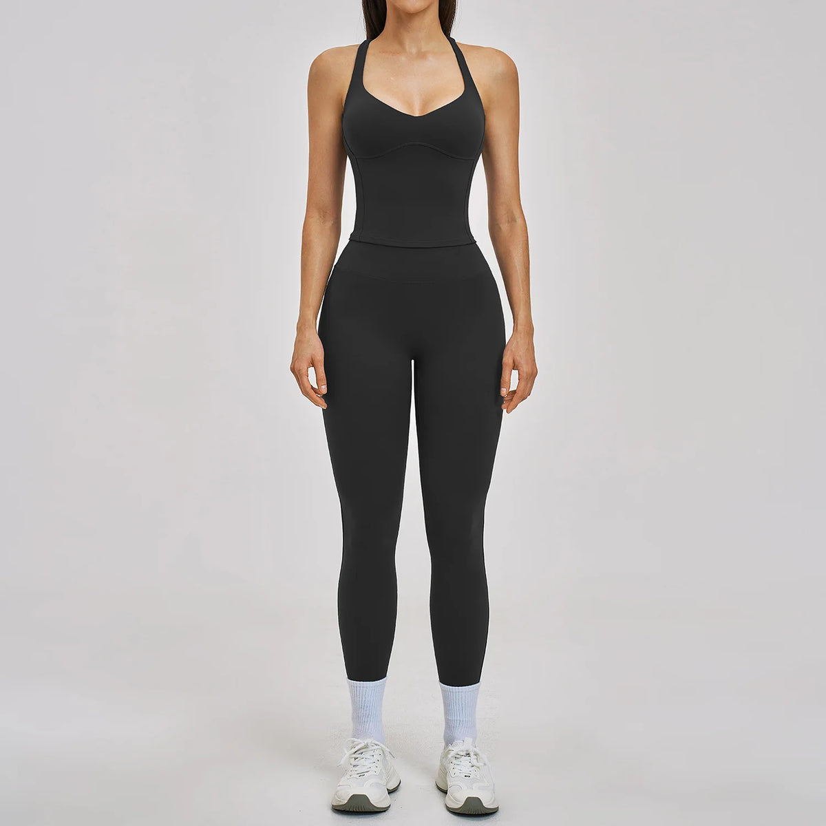 Women's 2pc Yoga Set High Waist Leggings + Top Workout Gym Tracksuit, Black/Blue S-XL