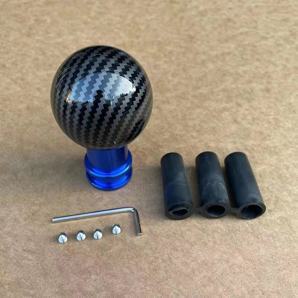 Universal Car Gear Shift Knob Round Ball Carbon Fiber Look, M8 M10 M12 Adapters, 1pc