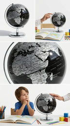 Small Black & Gold / Black & Silver Globe — An Educational World Globe Designed for Learning; An Ideal Desktop Accent for Home a
