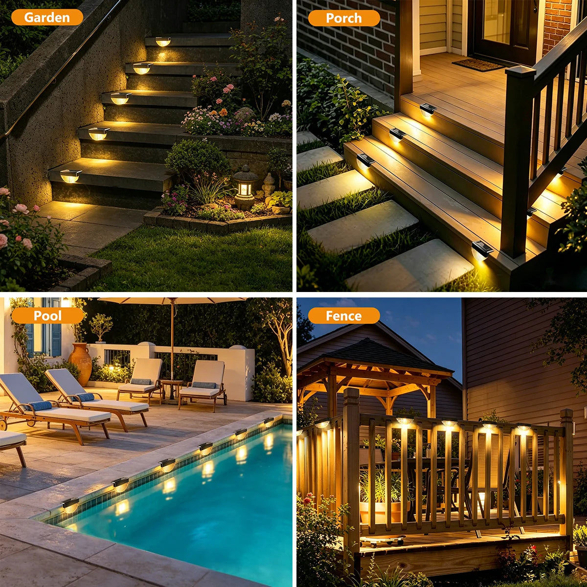 Solar Deck Lights Outdoor 8/16 Pack Solar Step Light Waterproof Fence Lights for Patio Stairs Post Pathway Porch Driveway Yard