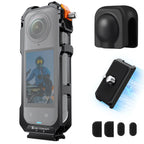 K&F CONCEPT Camera Cage for Insta360 X5 Aluminum Alloy Protective Case with Silicone Lens Cover Frame with 2 Cold Shoe Mounts