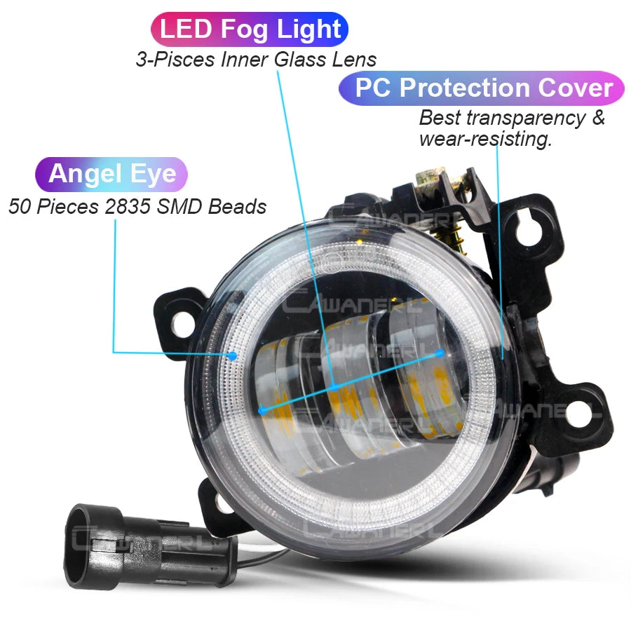 2 Pieces 90MM Round Angel Eye LED Fog Light For Suzuki Jimny 1998-2017 30W H11 Adjustable Car Front Fog Daytime Running Lamp DRL