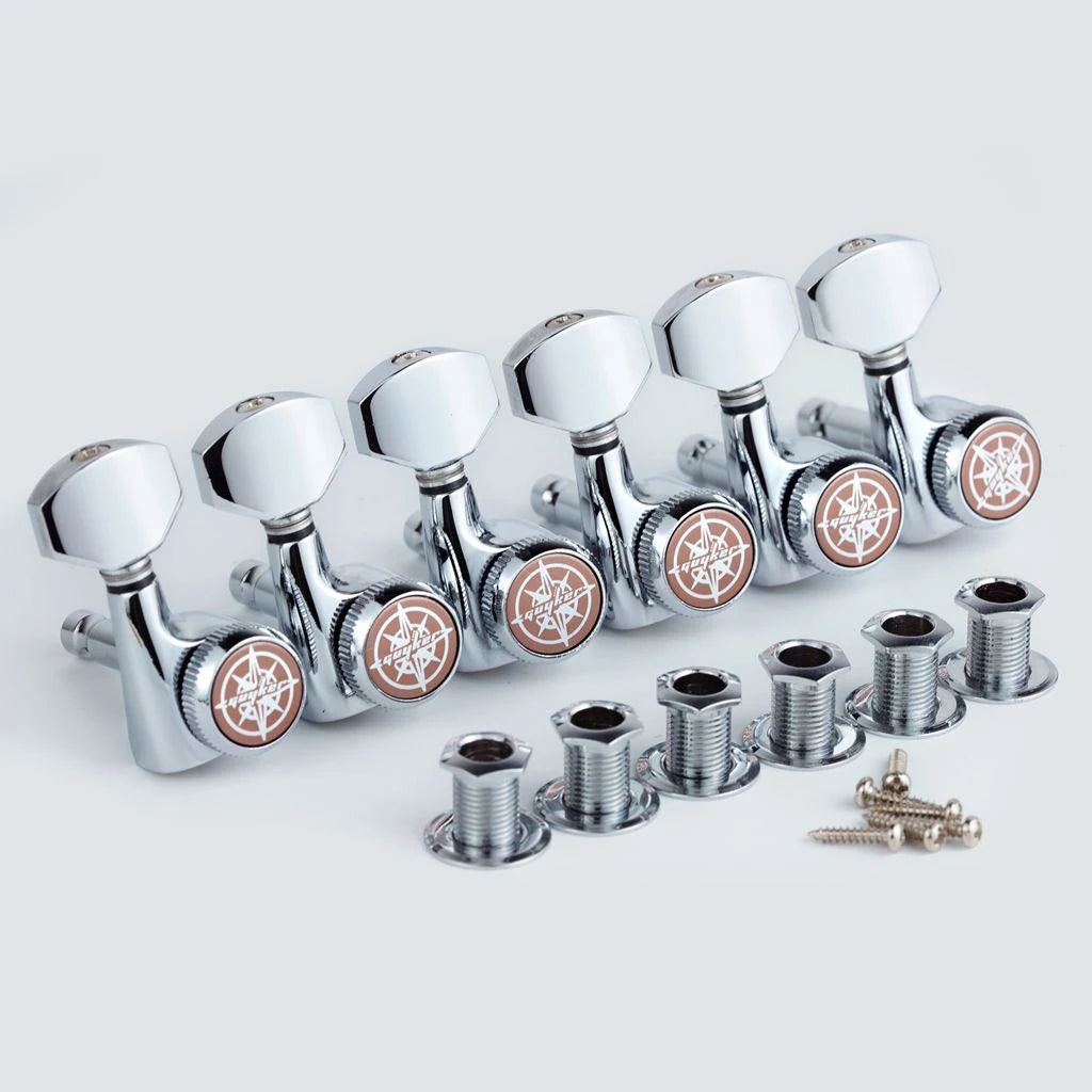 GUYKER Chrome Guitar Locking Tuners Electric Guitar Machine Heads Tuners Metal Lock Silver Guitar Tuning Pegs