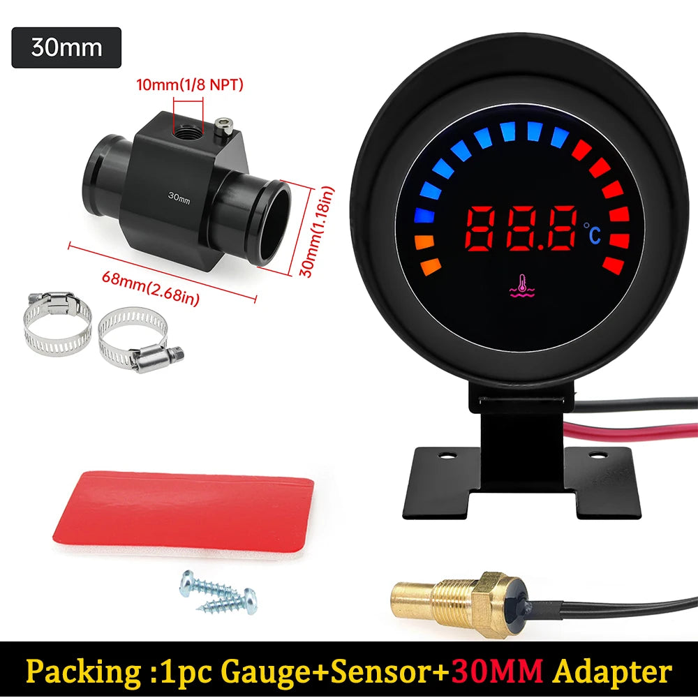 52MM Water Temp Gauge 12~24V LCD Digital Water Thermometer Meter with Sensor + Adapter Joint Pipe Radiator for Car Motorcycle
