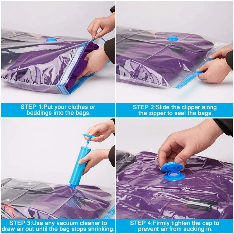 Vacuum Storage Bags for Clothes Compression, 3-10 Pack, 4 Sizes 60x40-80x100cm