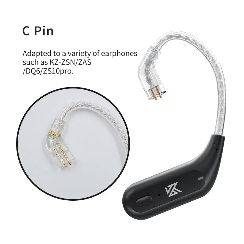 KZ AZ09 HD Bluetooth 5.4 Ear Hook Wireless Upgrade Cable with Charging Case, B Pin/C Pin