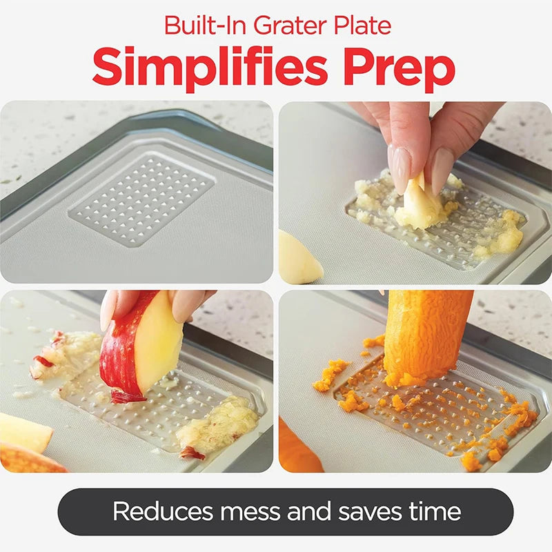 LMETJMA Stainless Steel Cutting Board Double-Sided with Ceramic Sharpener, Silver 300x438x26mm