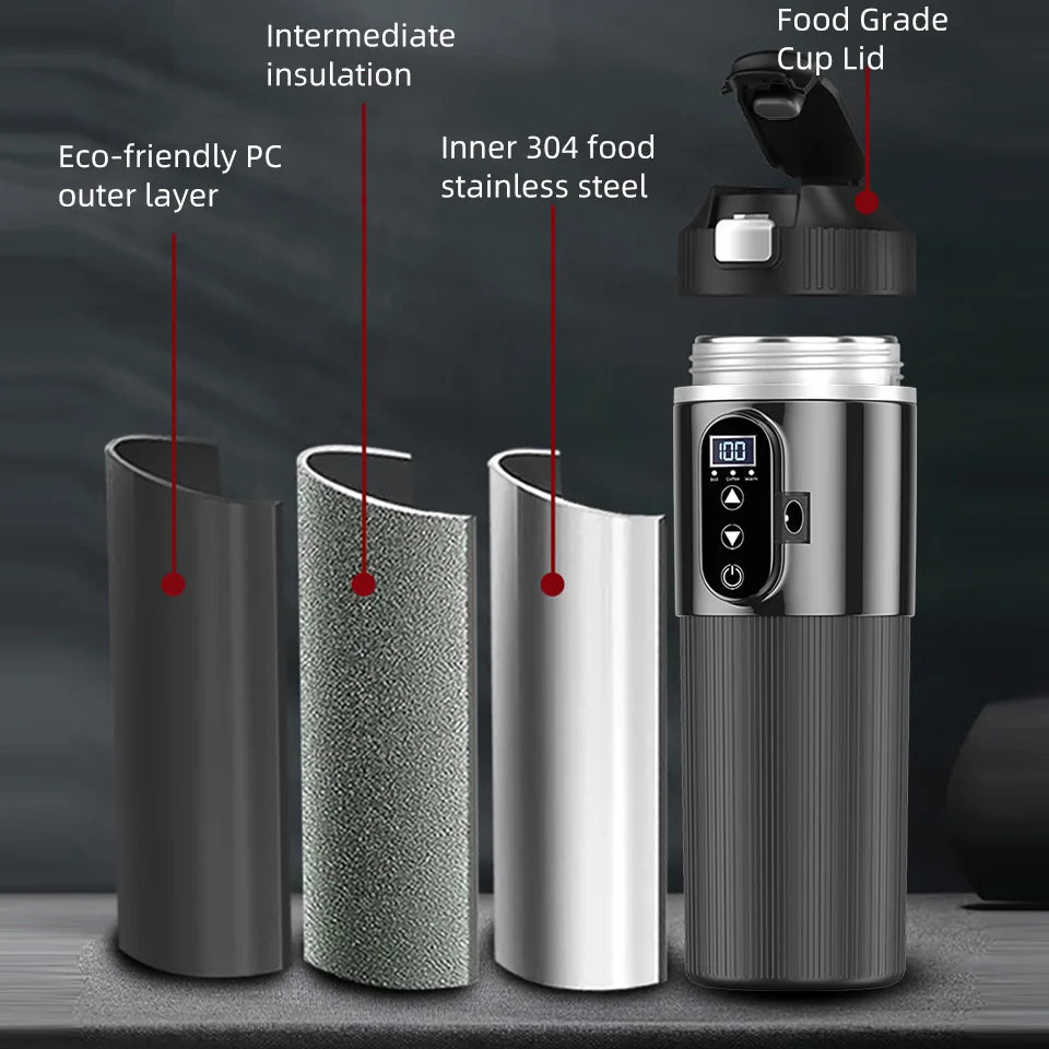 12V/24V 500ML Electric Heating Cup Kettle 304Stainless Steel Water Heater Bottle Auto Shut Off Fast Boiling Cup For Travel Car