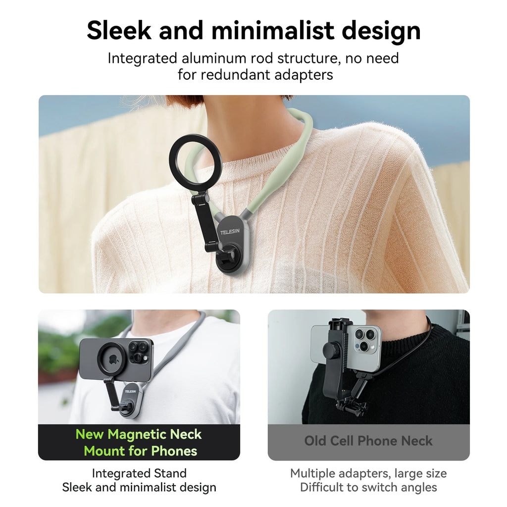 TELESIN Quick Release Magnetic Neck Mount Hold for Iphone 15 14 13 12 11 10 SAMSUNG XIAOMI Smart Phone Accessories