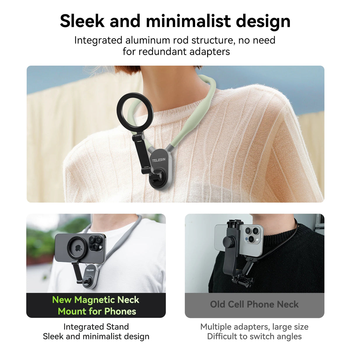 TELESIN Quick Release Magnetic Neck Mount Hold for Iphone 15 14 13 12 11 10 SAMSUNG XIAOMI Smart Phone Accessories