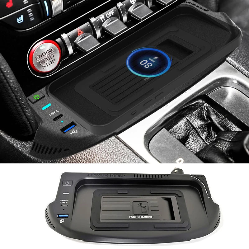 For Ford Mustang 2015 2016 2017 2018 2019 2020 2021 15w fast phone charger car wireless charger charging pad charging holder