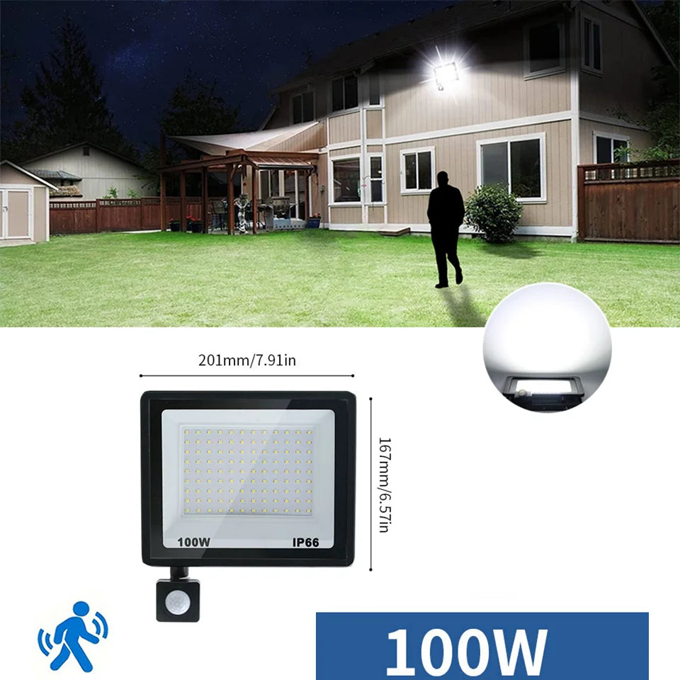 LED Floodlight Motion Sensor AC220V AC110V 10W-300W Waterproof Outdoor Projector Exterior Spotlight Outdoor lamp  Wall Reflector