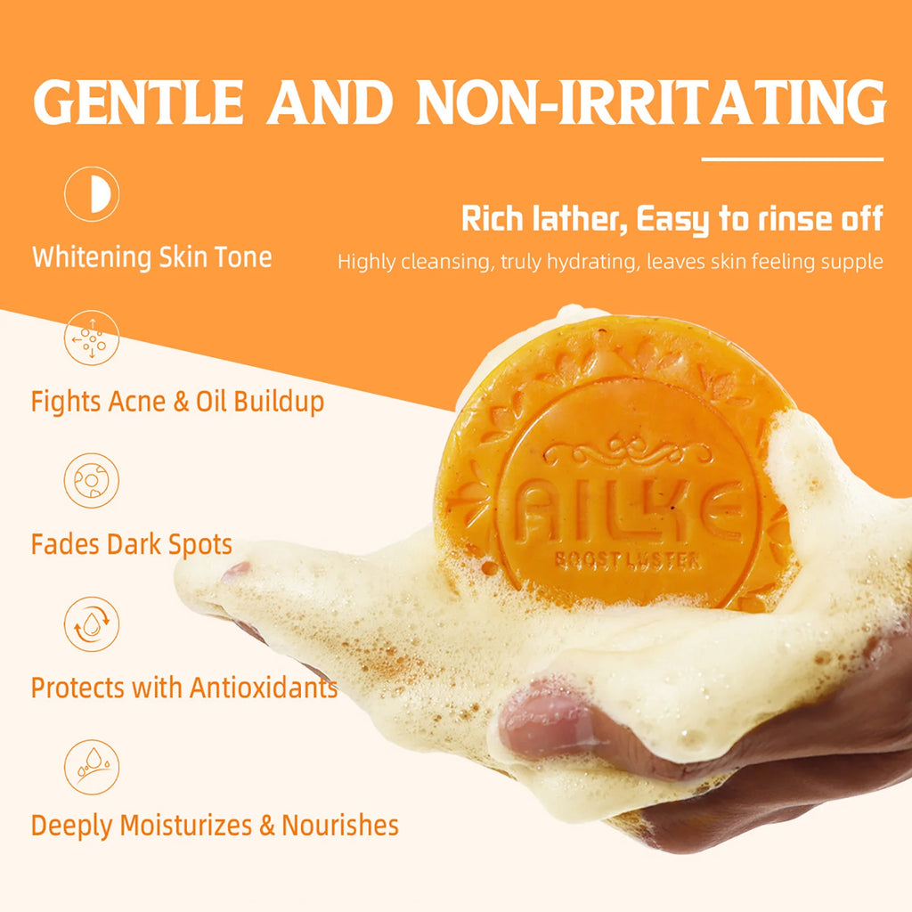 AILKE Lightening Soap Bar, With Natural Turmeric, Papaya, Carrot, Remove Dark Spots, Acne, for All Skin Types, 200g