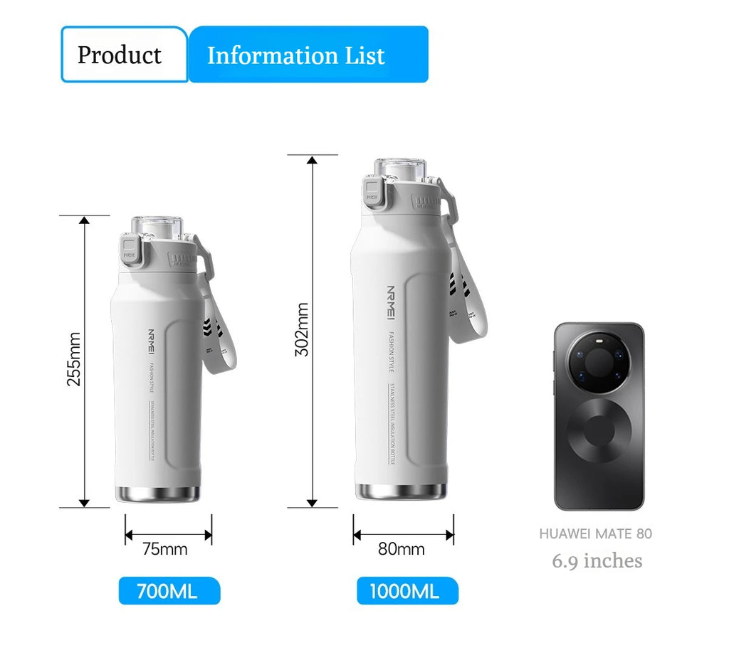 Stainless Steel Sports Water Bottle Thermal Tumble Jumping Large Capacity Cup Fitness Riding Vacuum Flask for Outdoor Activities