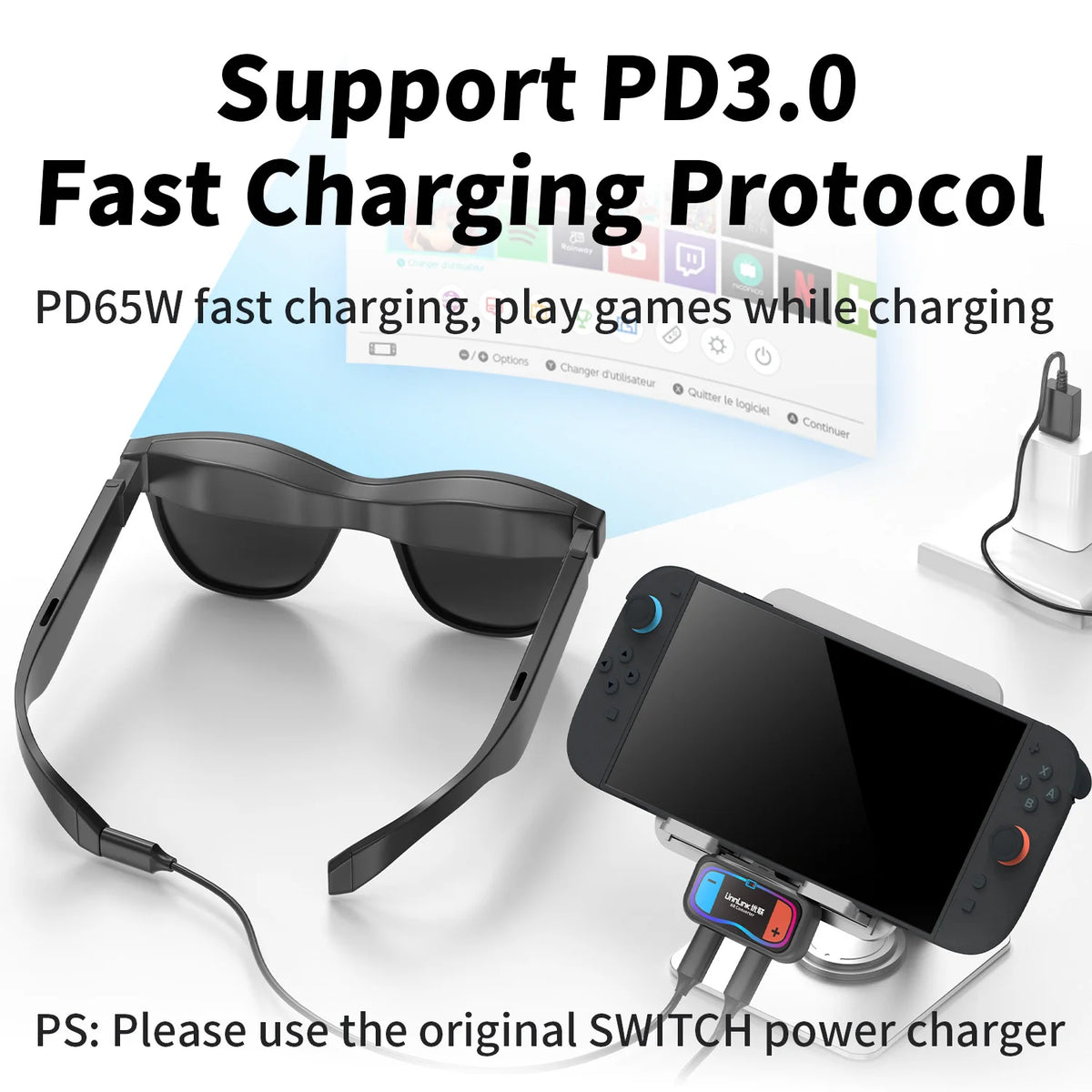 Unnlink 4K@60Hz USB C to AR Glasses and Charging Adapter for Nintendo Switch 2, Support HDR