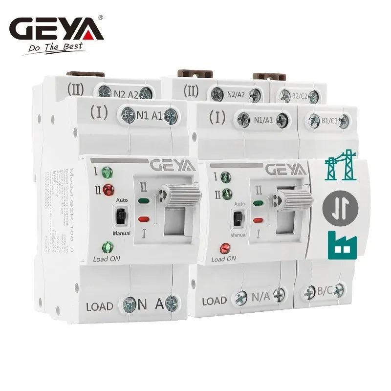 GEYA G2R Din Rail 2P ATS Electric Switch Manual Transfer Switch 110V 220V Coil PC Type Switch City Power to Generator 63A