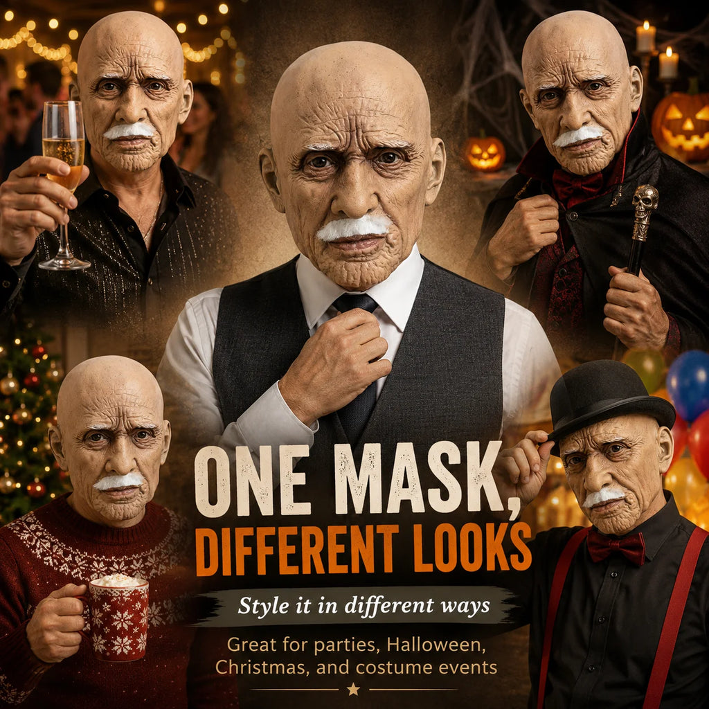 Full Head Mask Latex Realistic Men Face Beard Halloween Costume Party Props Old Man Latex Halloween Mask Cosplay Party Headgear