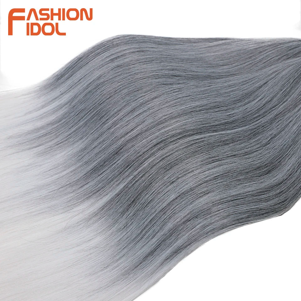Straight crochet braids hair extensions 3pcs 28in synthetic pony hair bundles ombre silver grey
