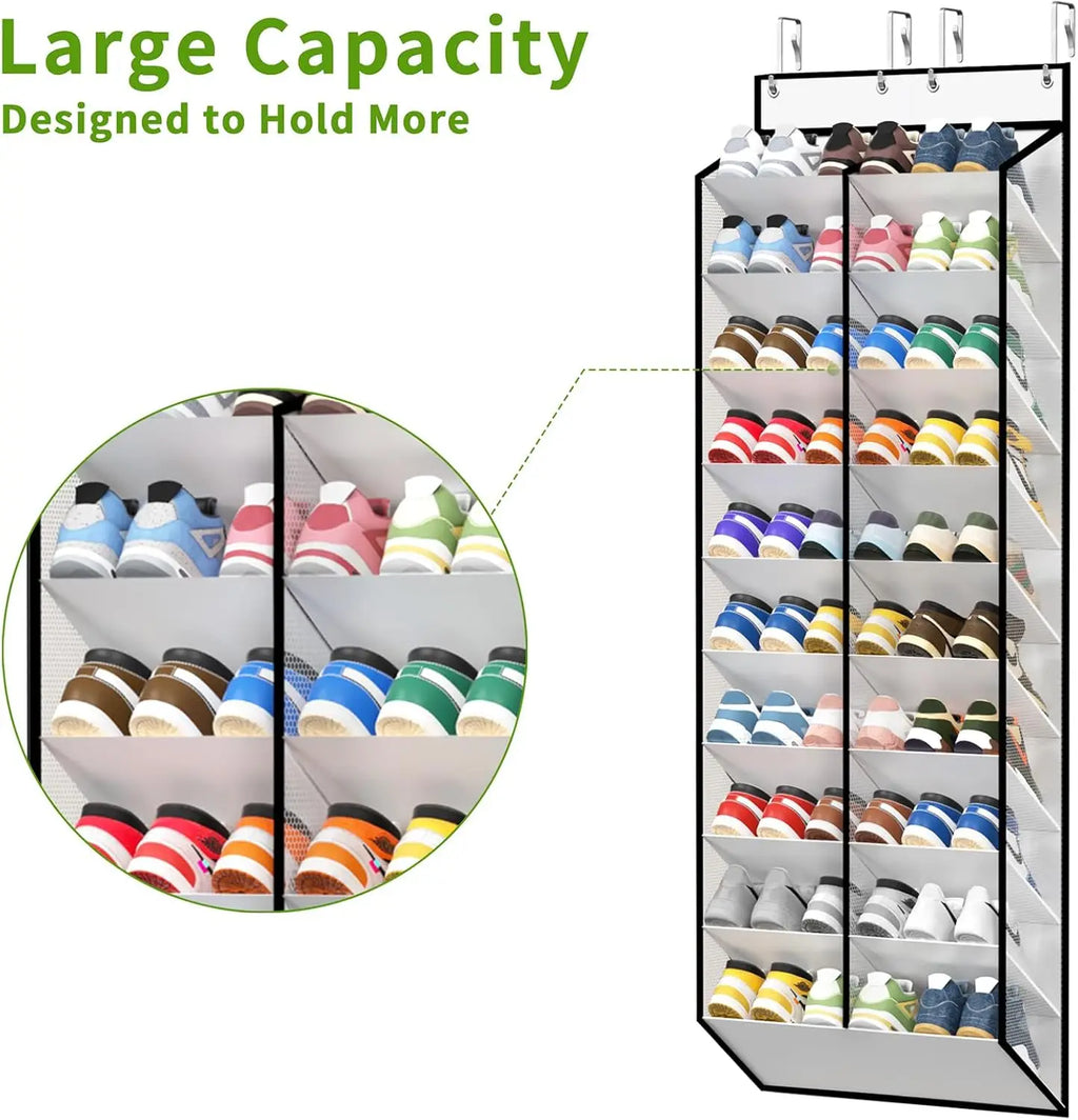 Over the Door Shoe Organizer Hanging Rack, 20 Pocket, Black/Grey/White, 1pc or 2pc