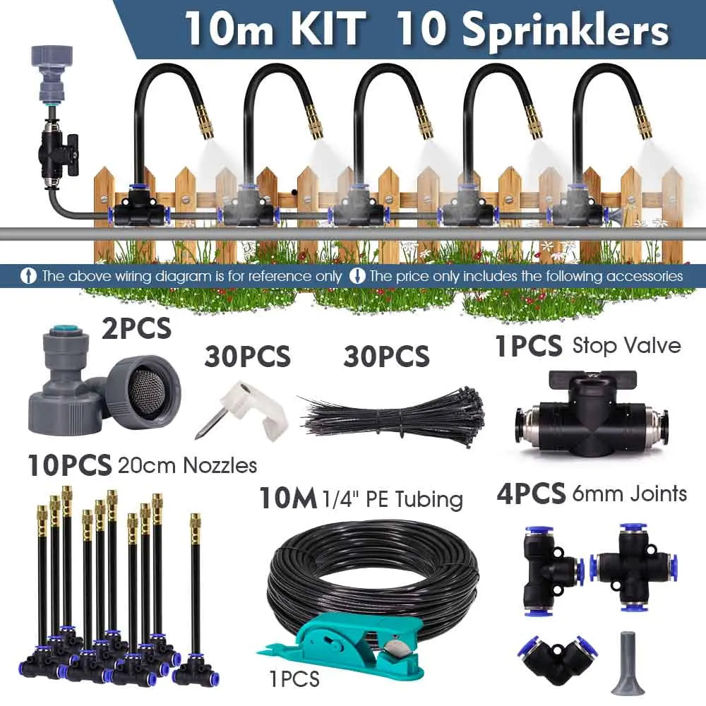 30-5m 1/4" 4/6mm Misting Cooling System 360° Free-bend Adjustable Nozzle Atomizer Sprayer for Outdoor Garden Irrigation Watering