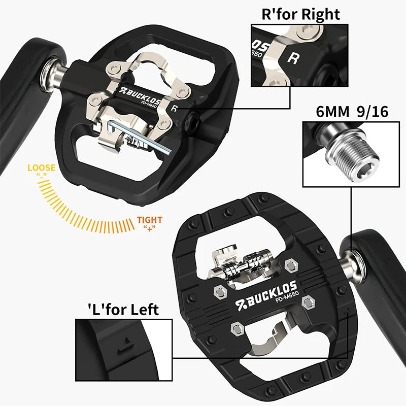 BUCKLOS Mountain Bicycle Pedals Sealed Bearing Dual Clipless Flat & Lock Pedal for Shimano SPD Nylon Bike Pedals Cycling Parts