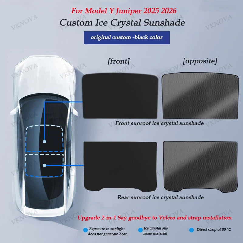 Sunshades For Tesla Model 3 Sunroof Highland 2025 Model Y 2020-26 Ice Cloth Buckle Sun Pare Glass Front Rear Skylight Accessory