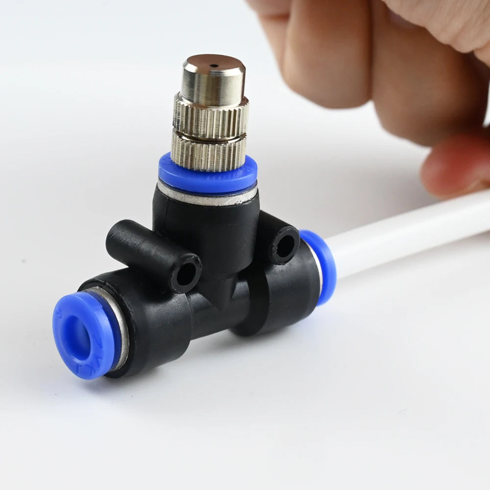 10 Sets Adjustable Copper Misting Nozzle Universal Spray Sprinkler With 8mm Tee Connector for Watering Irrigation Cooling