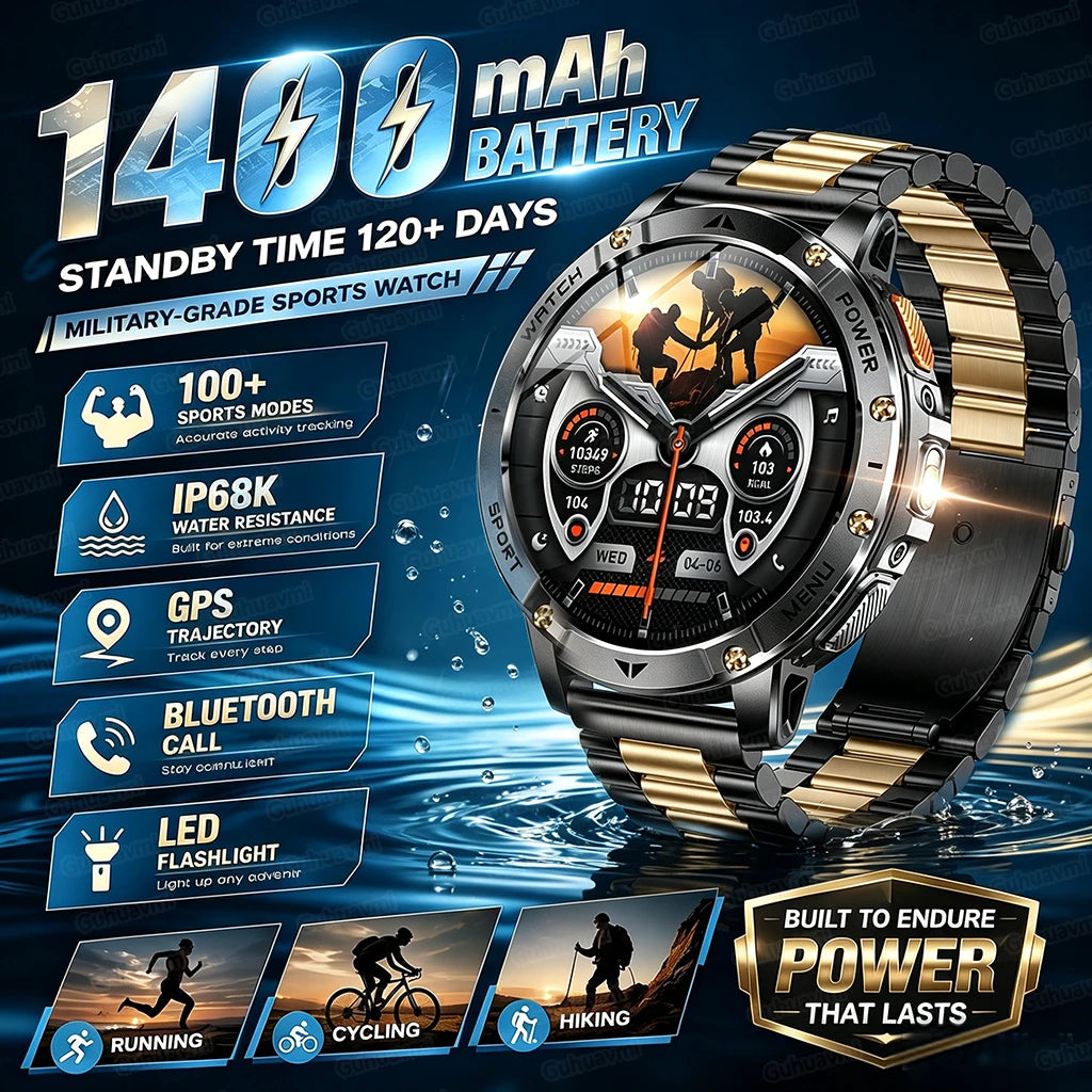 1.7in AMOLED Bluetooth Call Smartwatch for Men, Waterproof, 1400mAh Battery, Black