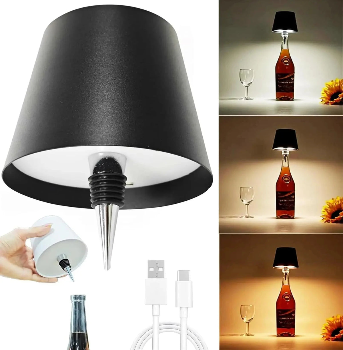 USB Charge Bottle Table Lamp Touch Control 3 Colors and Stepless Dimming Night Lamp For Restaurant Bar Wine Bottles Desk Lights