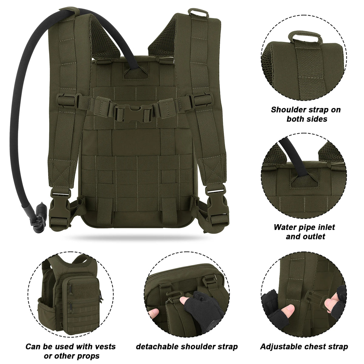 KRYDEX 500D Tactical 50 oz Hydration Backpack Modular 1.5L Water Bladder Bag Pack Hunting Outdoor Hiking Accessories