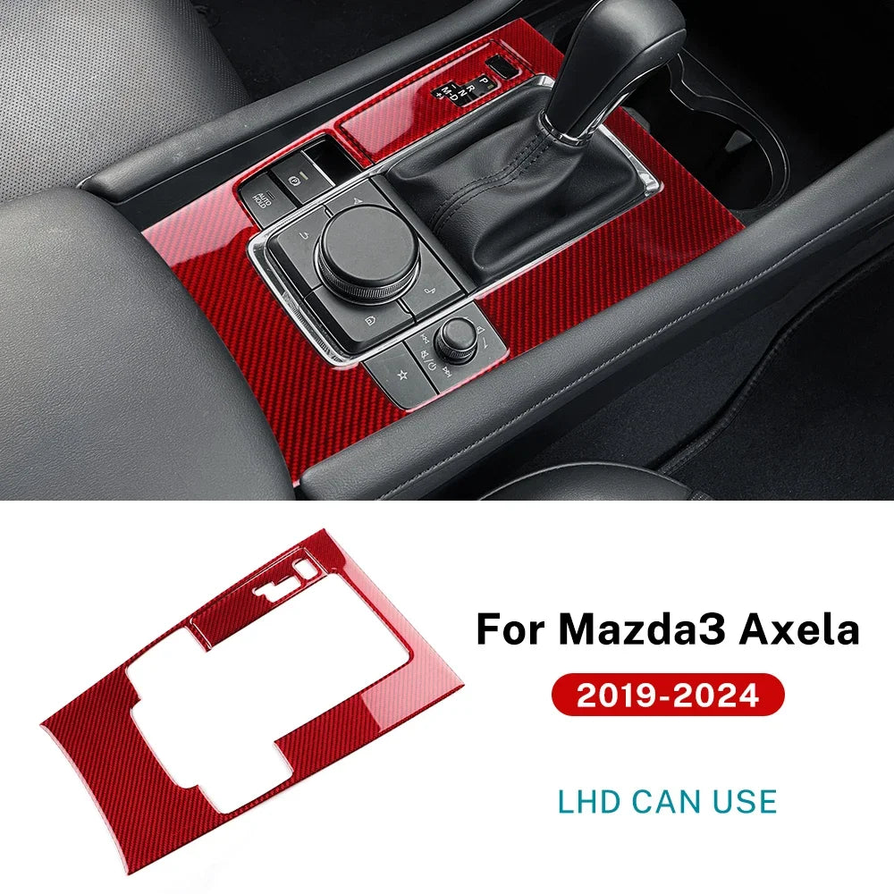 Mazda 3 Axela 2019-2025 Gear Shift Panel Trim Sticker Soft Carbon Fiber Black/Red