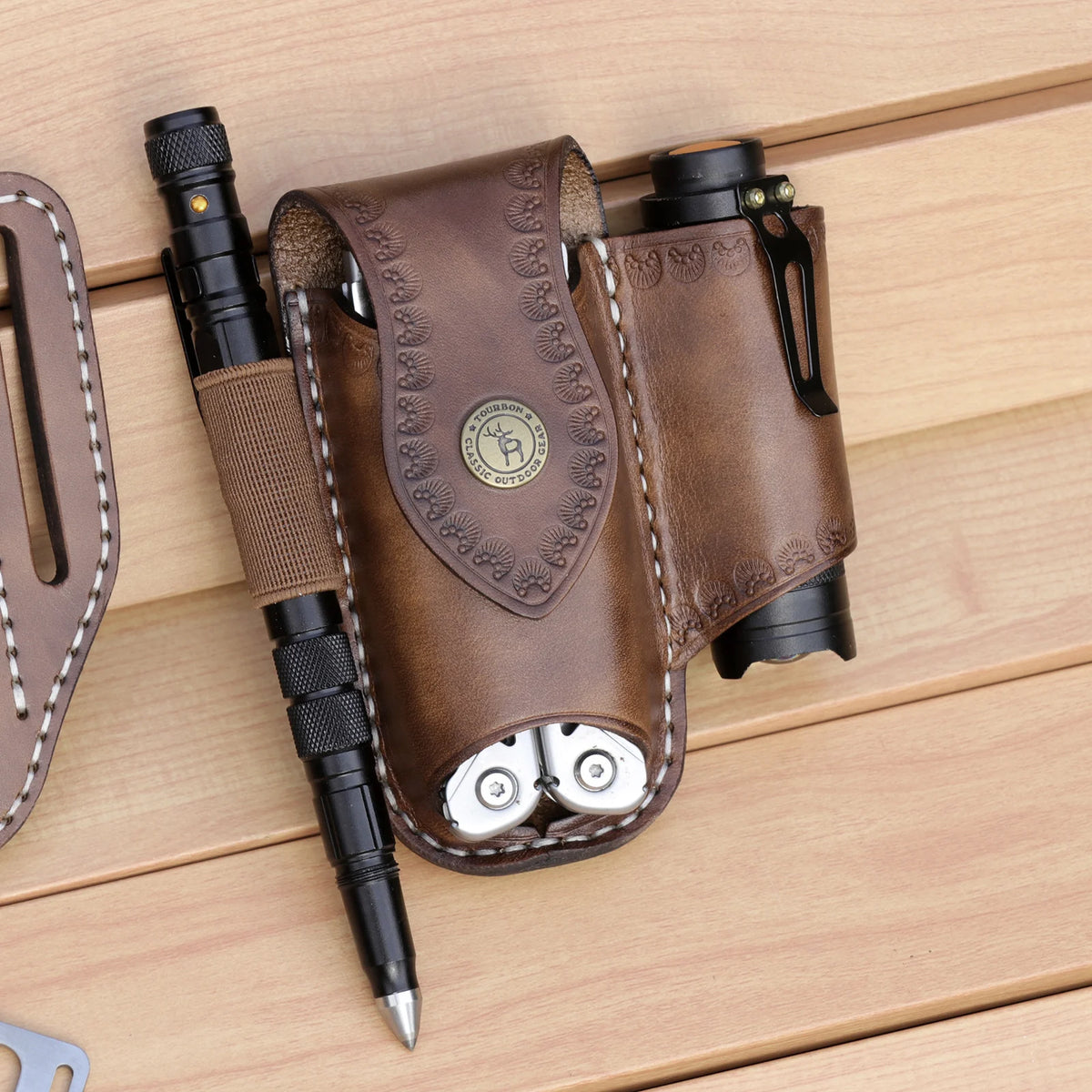 Tourbon Heavy Duty Leather EDC Pocket Multitool Sheath Clip-on Belt Solid EDC  Tool Pouch Case Brown