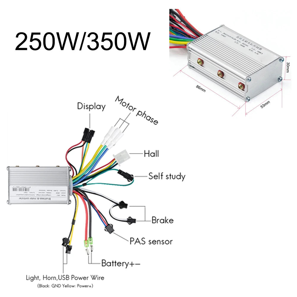 Electric Bike Motor Controller Kit w/ G51 Display, 24V/36V/48V 250W/350W/500W