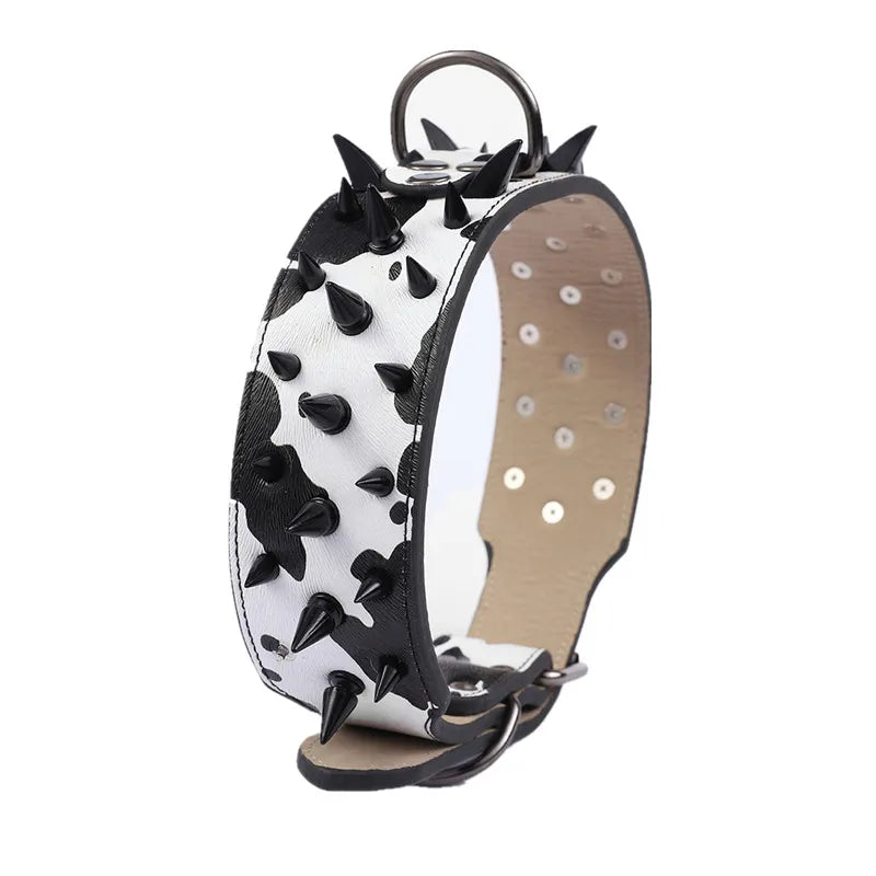 Fashion Anti Bite Rivet Sturdy Pu Leather Pet Collar Bulldog Domineering Adjustable Collar for Medium and Big Dog Pet Supplies