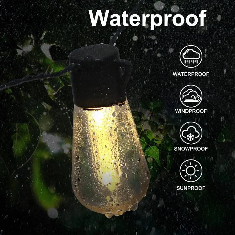 Solar outdoor string lights warm white waterproof, 10 bulbs 4.5m or 20 bulbs 7m