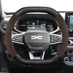 Suitable for Dacia Suede Matte Carbon Fiber Texture Steering Wheel Cover, Suitable for Models Such as Sandero Stepway, Duster, Jogger, Bigster, Spring, Electric, Cargo, Logan, Etc., Black Mocha Car Accessories