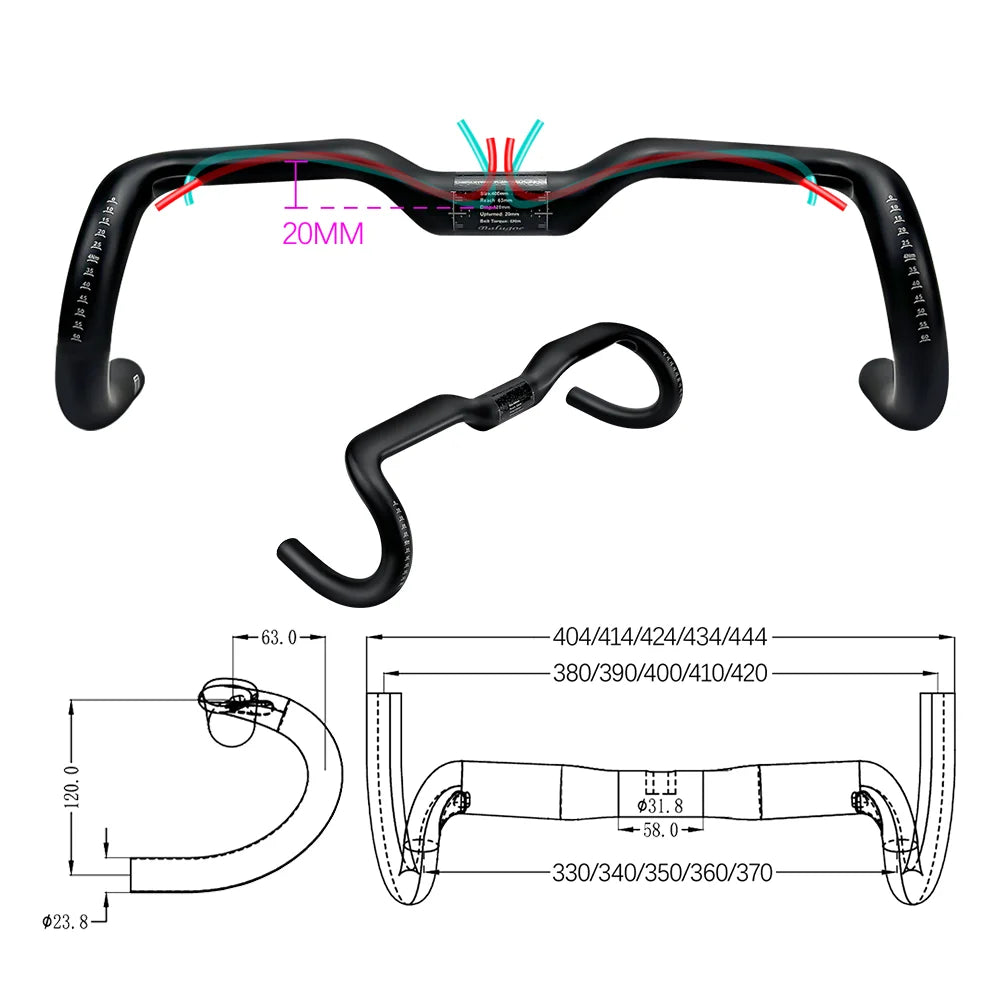 BALUGOE Bike professional competition competitive Carbon Road Bicycle Handle All internal cables Lift the 20MM handalebar UCI