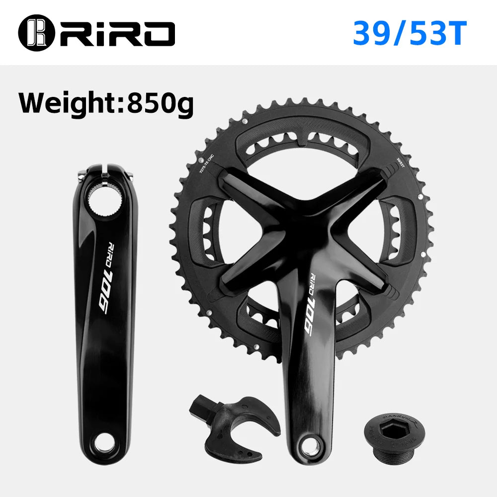 RIRO Road Bike Integrated Crankset Crank Arms For Bicycle Hollowtech 110 Bcd Connecting Rods Candle Pe 2 Crowns 53/39 50/34