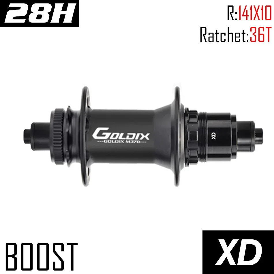 GOLDIX GDX370 Bicycle Hub Sealed Bearing Center Lock Disc Brake J-Bend 28 Holes Ratchet 36T BOOST MTB Hub for Shimano HG MS XD