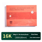 20 Sheets Baohong 200g/300g Watercolor Sketchbook 100% Cotton Watercolor Paper Sealing Pad 32K 16K 8K Water Color Drawing Book