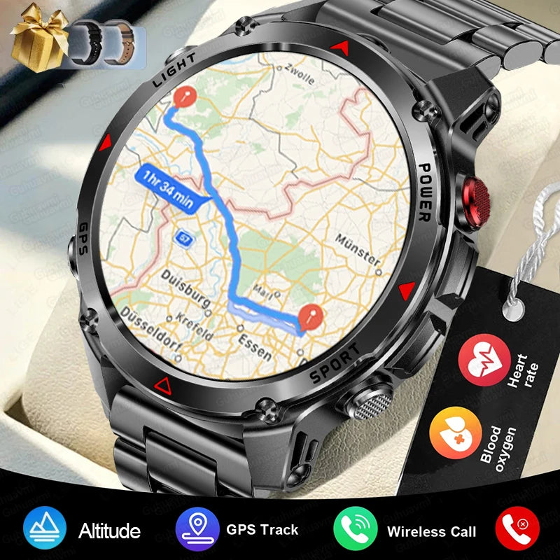 2025New Outdoor Military Smart Watch Men 1.46" AMOLED Built-in GPS Compass Altimeter 3ATM Waterproof Clock BT Call SmartWatches